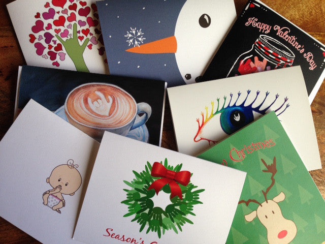 ASL Greeting cards - Mix set of 6 cards , ASL holiday cards, ASL thank you, I love you