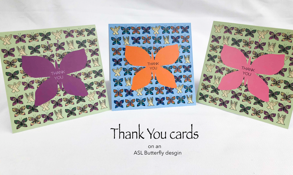 Thank You with ASL Butterfly background greeting cards